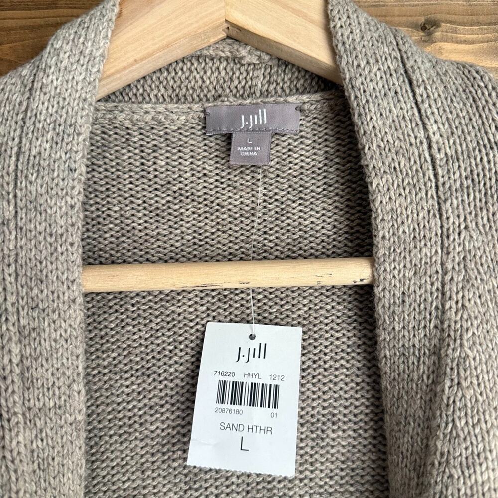 J.Jill NWT Open Front Sand Heather Cardigan Womens L Pockets Yak Wool Blend - Picture 2 of 9